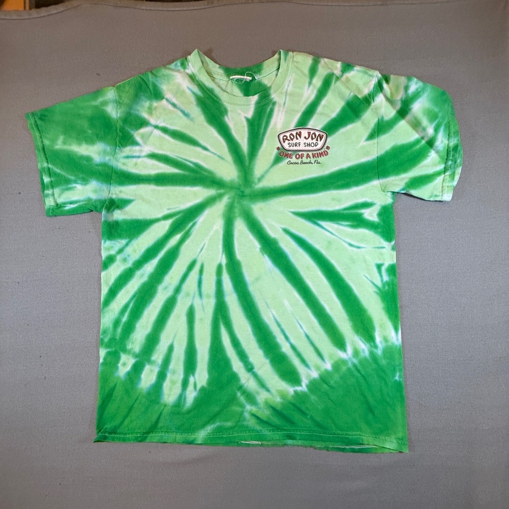 Ron Jon Surf Shop Tie Dye T-Shirt Green Cocoa Beach Florida Tee Mens L 1976